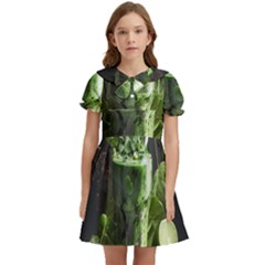 Ai Generated Drink Spinach Smooth Apple Ginger Kids  Bow Tie Puff Sleeve Dress by danenraven