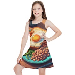 Ai Generated Breakfast Egg Beans Toast Plate Kids  Lightweight Sleeveless Dress by danenraven