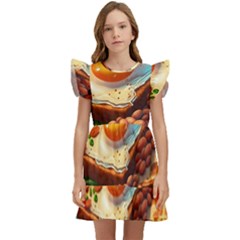 Ai Generated Breakfast Egg Beans Toast Plate Kids  Winged Sleeve Dress by danenraven