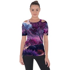 Landscape Landscape Painting Purple Purple Trees Shoulder Cut Out Short Sleeve Top by danenraven