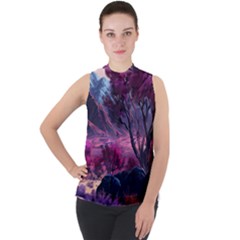 Landscape Landscape Painting Purple Purple Trees Mock Neck Chiffon Sleeveless Top by danenraven