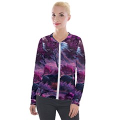 Landscape Landscape Painting Purple Purple Trees Velvet Zip Up Jacket by danenraven