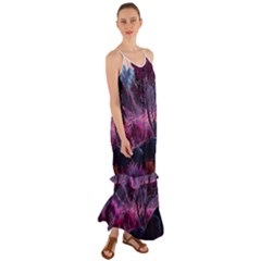 Landscape Landscape Painting Purple Purple Trees Cami Maxi Ruffle Chiffon Dress by danenraven