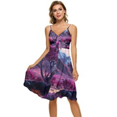 Landscape Landscape Painting Purple Purple Trees Sleeveless Tie Front Chiffon Dress by danenraven