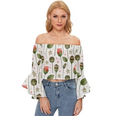 Poppies Red Poppies Red Flowers Off Shoulder Flutter Bell Sleeve Top by Ravend