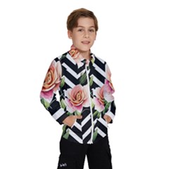 Black Chevron Peach Lilies Kids  Windbreaker by GardenOfOphir