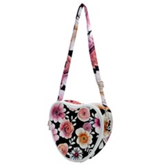 Cheerful Watercolor Flowers Heart Shoulder Bag by GardenOfOphir