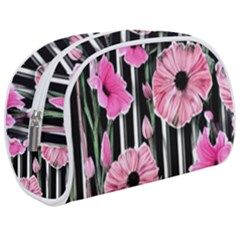 Black Stripes Beautifully Watercolor Flowers Make Up Case (medium) by GardenOfOphir