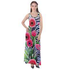 Cherished Blooms – Watercolor Flowers Botanical Sleeveless Velour Maxi Dress by GardenOfOphir