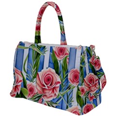 Chic Watercolor Flowers Duffel Travel Bag by GardenOfOphir