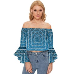 Network Social Abstract Off Shoulder Flutter Bell Sleeve Top by Ravend