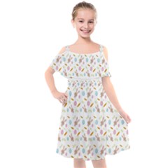 Easter Bunny Pattern Hare Easter Bunny Easter Egg Kids  Cut Out Shoulders Chiffon Dress by Ravend