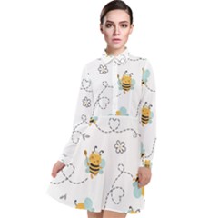 Bee Art Pattern Design Wallpaper Background Print Long Sleeve Chiffon Shirt Dress by Ravend