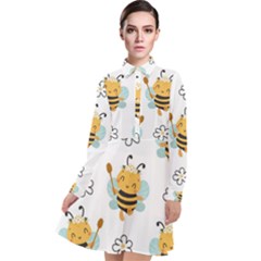 Art Bee Pattern Design Wallpaper Background Long Sleeve Chiffon Shirt Dress by Ravend