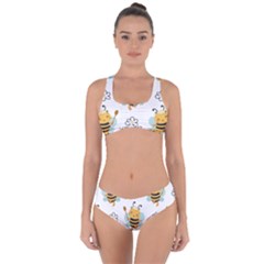 Art Bee Pattern Design Wallpaper Background Criss Cross Bikini Set by Ravend