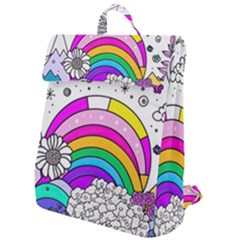 Rainbow Fun Cute Minimal Doodle Drawing Art Flap Top Backpack by Ravend