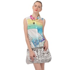 Rainbow Fun Cute Minimal Doodle Drawing Arts Sleeveless Shirt Dress by Ravend