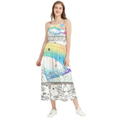 Rainbow Fun Cute Minimal Doodle Drawing Arts Boho Sleeveless Summer Dress by Ravend