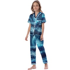 Moonlight High Tide Storm Tsunami Waves Ocean Sea Kids  Satin Short Sleeve Pajamas Set by Ravend