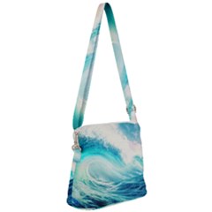 Tsunami Waves Ocean Sea Nautical Nature Water Nature Zipper Messenger Bag by Ravend