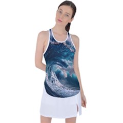 Tsunami Waves Ocean Sea Water Rough Seas 5 Racer Back Mesh Tank Top by Ravend