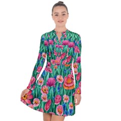 Blossom-filled Watercolor Flowers Long Sleeve Panel Dress by GardenOfOphir