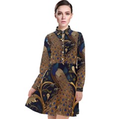 Peacock Plumage Bird Decorative Pattern Graceful Long Sleeve Chiffon Shirt Dress by Ravend