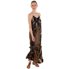 Peacock Plumage Bird Decorative Pattern Graceful Cami Maxi Ruffle Chiffon Dress by Ravend