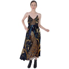 Peacock Plumage Bird Decorative Pattern Graceful Tie Back Maxi Dress by Ravend