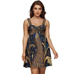 Peacock Plumage Bird Decorative Pattern Graceful Ruffle Strap Babydoll Chiffon Dress by Ravend