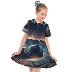 Ai Generated Swirl Space Design Fractal Light Kids  Short Sleeve Shirt Dress by Ravend