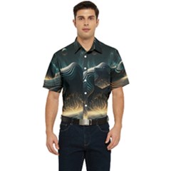 Ai Generated Swirl Space Design Fractal Light Men s Short Sleeve Pocket Shirt  by Ravend