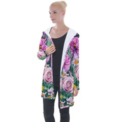 Budding And Captivating Flowers Longline Hooded Cardigan by GardenOfOphir