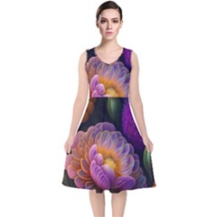 Ai Generated Flowers Plants Petals Buds V-neck Midi Sleeveless Dress  by Ravend