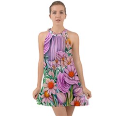 Bright And Brilliant Bouquet Halter Tie Back Chiffon Dress by GardenOfOphir