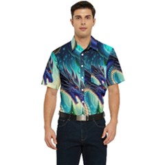 Ai Generated Dragon Fractal Art Texture Men s Short Sleeve Pocket Shirt  by Ravend