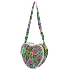 Delicate And Dazzling Watercolor Flowers Heart Shoulder Bag by GardenOfOphir