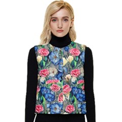 Exquisite Watercolor Flowers Women s Short Button Up Puffer Vest by GardenOfOphir