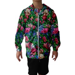 Dazzling Watercolor Flowers Kids  Hooded Windbreaker by GardenOfOphir