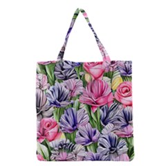 Majestic Watercolor Flowers Grocery Tote Bag by GardenOfOphir