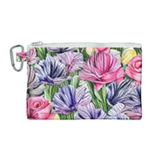 Majestic Watercolor Flowers Canvas Cosmetic Bag (medium) by GardenOfOphir