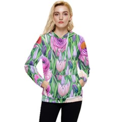 Classic Watercolor Flowers Women s Lightweight Drawstring Hoodie by GardenOfOphir