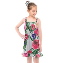 Cheerful Watercolor Flowers Kids  Overall Dress by GardenOfOphir