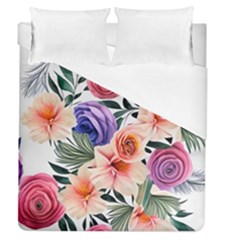 Country-chic Watercolor Flowers Duvet Cover (queen Size) by GardenOfOphir