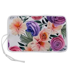 Country-chic Watercolor Flowers Pen Storage Case (l) by GardenOfOphir