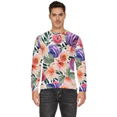 Country-chic Watercolor Flowers Men s Fleece Sweatshirt by GardenOfOphir