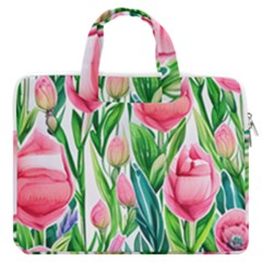 Cheerful And Captivating Watercolor Flowers Macbook Pro 16  Double Pocket Laptop Bag  by GardenOfOphir