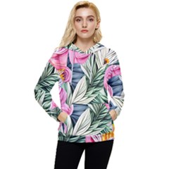 Delightful Watercolor Flowers And Foliage Women s Lightweight Drawstring Hoodie by GardenOfOphir