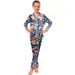 Exquisite Watercolor Flowers And Foliage Kid s Satin Long Sleeve Pajamas Set by GardenOfOphir