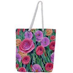 Boho Retropical Flowers Full Print Rope Handle Tote (large) by GardenOfOphir